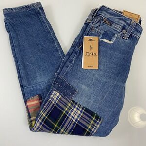 Polo Ralph Lauren Astor Slim Boyfriend Patchwork‎ Jeans Girls Size 6X NEW Preppy